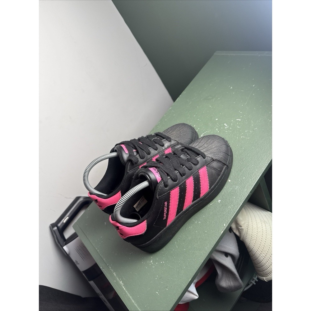 adidas Originals Superstar XLG J Kids Sneakers Black/Pink Lace Up US size 4
